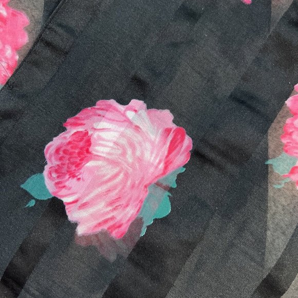 Sheer Scarf Black Pink 50" x 10.5"  Floral Roses - Picture 5 of 8
